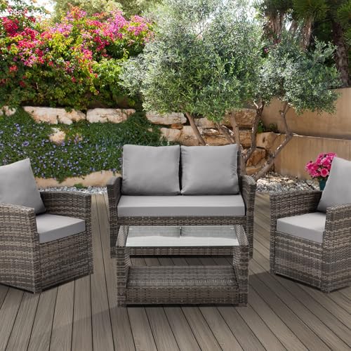 SVITA Roma Polyrattan Lounge Rattan Garten Möbel Set mit Sofa und Sessel Gartenlounge Essgruppe mit Tisch Braun - 3