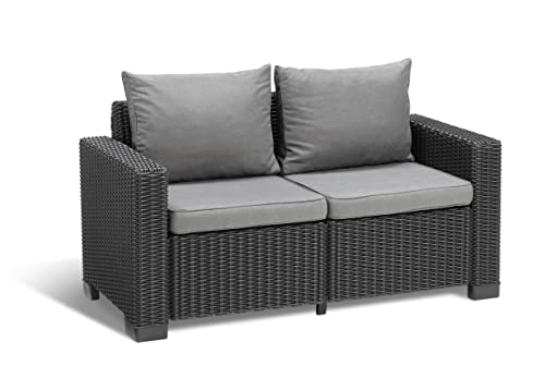 "Allibert by Keter" Gartenlounge Sofa California 2-Sitzer, graphit/panama cool grey, inkl. Sitz- und Rückenkissen, Kunststoff, runde Rattanoptik