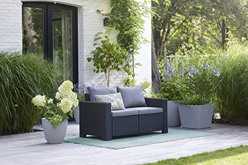 „Allibert by Keter“ Gartenlounge Sofa California 2-Sitzer, graphit/panama cool grey, inkl. Sitz- und Rückenkissen, Kunststoff, runde Rattanoptik - 2