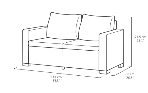 „Allibert by Keter“ Gartenlounge Sofa California 2-Sitzer, graphit/panama cool grey, inkl. Sitz- und Rückenkissen, Kunststoff, runde Rattanoptik - 6