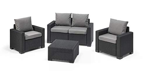 „Allibert by Keter“ Gartenlounge Sofa California 2-Sitzer, graphit/panama cool grey, inkl. Sitz- und Rückenkissen, Kunststoff, runde Rattanoptik - 3