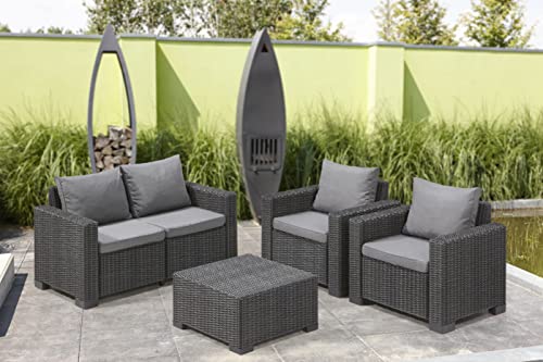 „Allibert by Keter“ Gartenlounge Sofa California 2-Sitzer, graphit/panama cool grey, inkl. Sitz- und Rückenkissen, Kunststoff, runde Rattanoptik - 4
