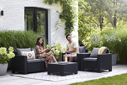 „Allibert by Keter“ Gartenlounge Sofa California 2-Sitzer, graphit/panama cool grey, inkl. Sitz- und Rückenkissen, Kunststoff, runde Rattanoptik - 5