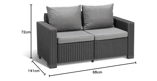 „Allibert by Keter“ Gartenlounge Sofa California 2-Sitzer, graphit/panama cool grey, inkl. Sitz- und Rückenkissen, Kunststoff, runde Rattanoptik - 8