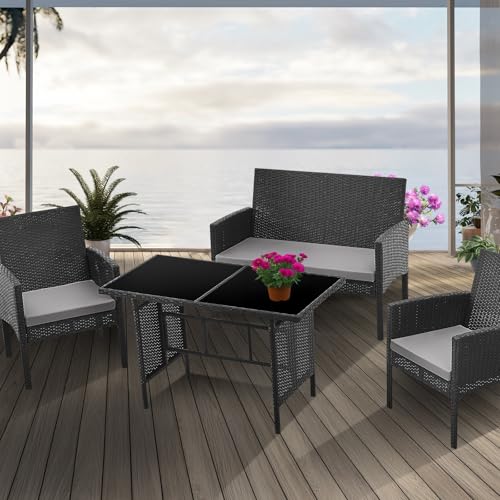 SVITA Brooklyn XL Rattan Garten Möbel Set Essgruppe mit Tisch, 2X Sessel, 2er Sofa Polyrattan Schwarz - 2