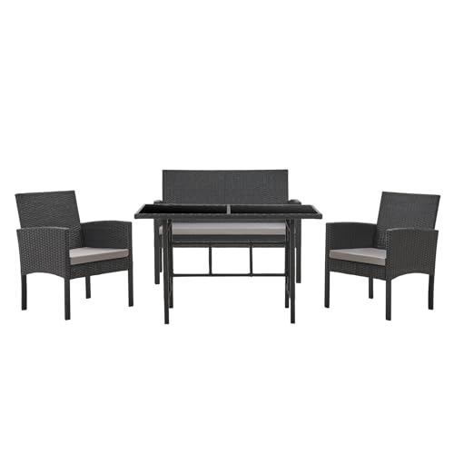 SVITA Brooklyn XL Rattan Garten Möbel Set Essgruppe mit Tisch, 2X Sessel, 2er Sofa Polyrattan Schwarz - 4