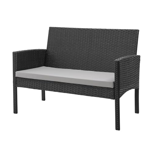 SVITA Brooklyn XL Rattan Garten Möbel Set Essgruppe mit Tisch, 2X Sessel, 2er Sofa Polyrattan Schwarz - 6