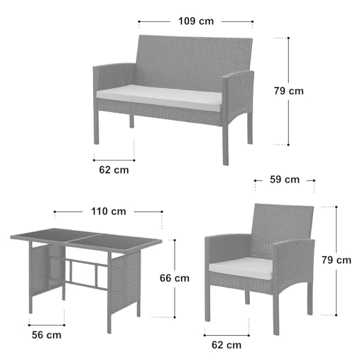 SVITA Brooklyn XL Rattan Garten Möbel Set Essgruppe mit Tisch, 2X Sessel, 2er Sofa Polyrattan Schwarz - 7