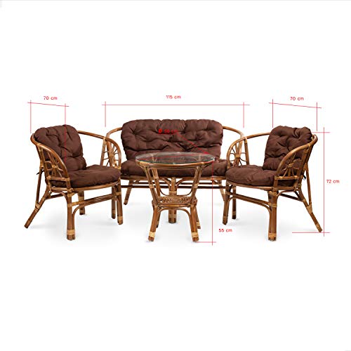 Rattan Gartenmöbel Set – Balkon Möbel – Lounge Möbel Terrasse – Ragnarök Gartenmöbel – Tisch Set – Balkonmöbel Set mit Couch (Hellbraun – Schokolade) - 2