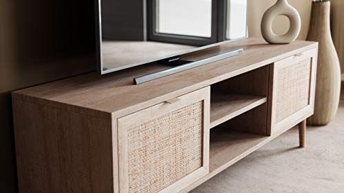 Newfurn TV Lowboard Sonoma Eiche Rattan Optik TV Schrank Modern Skandinavisch – 150x52x40 cm (BxHxT) – Fernsehtisch TV Board Rack Boho – [Mila.Eight] Wohnzimmer - 5