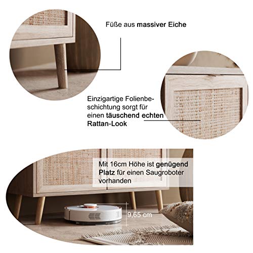 Newfurn TV Lowboard Sonoma Eiche Rattan Optik TV Schrank Modern Skandinavisch – 150x52x40 cm (BxHxT) – Fernsehtisch TV Board Rack Boho – [Mila.Eight] Wohnzimmer - 6
