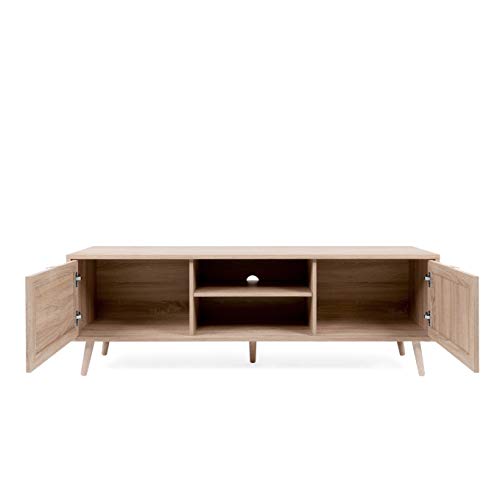 Newfurn TV Lowboard Sonoma Eiche Rattan Optik TV Schrank Modern Skandinavisch – 150x52x40 cm (BxHxT) – Fernsehtisch TV Board Rack Boho – [Mila.Eight] Wohnzimmer - 7