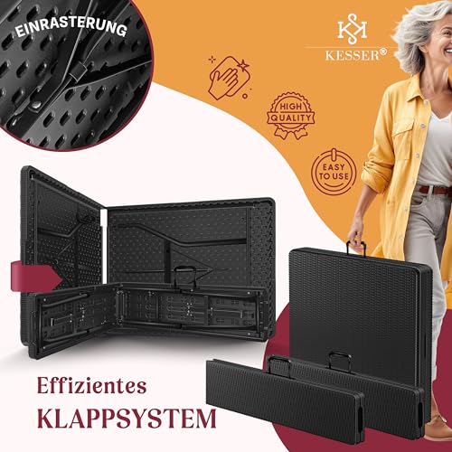KESSER® Bierzeltgarnitur – 3-teilig Set, Tisch + 2 x Bank, für drinnen – draußen, klappbar, Tragegriffe, HxBxT: 73x180x75 cm, Kunststoff, Rattan-Look Gartengarnitur, Klapptisch, Gartentisch, Schwarz - 7