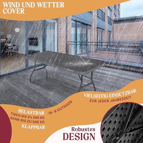 KESSER® Bierzeltgarnitur – 3-teilig Set, Tisch + 2 x Bank, für drinnen – draußen, klappbar, Tragegriffe, HxBxT: 73x180x75 cm, Kunststoff, Rattan-Look Gartengarnitur, Klapptisch, Gartentisch, Schwarz - 8