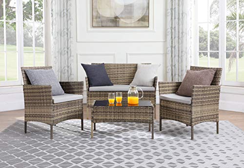 Salbay Rattan-Gartenmöbel-Set für Terrasse, Wintergarten, drinnen und draußen, 4-teiliges Set mit Tisch und Stuhl und Sofa - 4