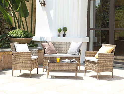 Salbay Rattan-Gartenmöbel-Set für Terrasse, Wintergarten, drinnen und draußen, 4-teiliges Set mit Tisch und Stuhl und Sofa - 2