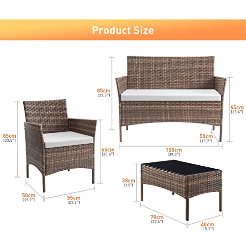 Salbay Rattan-Gartenmöbel-Set für Terrasse, Wintergarten, drinnen und draußen, 4-teiliges Set mit Tisch und Stuhl und Sofa - 7