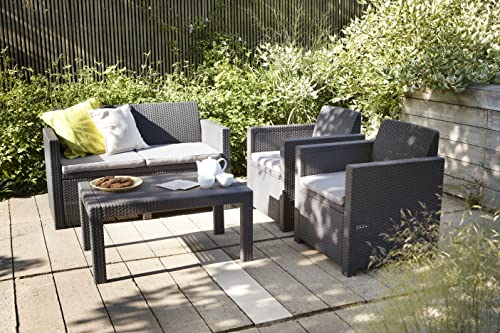 „Allibert by Keter“ Merano Gartenlounge Set aus Kunststoff, inkl. Sitzkissen, grau, 4-teilig, 2 Sessel, Sofa & Tisch, für Garten & Terrasse, flache Rattanoptik - 6