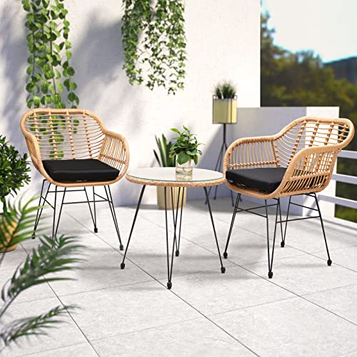 Casaria 3 TLG. Balkonset Beistelltisch 2 Lounge Sessel Indoor Outdoor Wetterfest Natur Poly Rattan-Look Sitzgruppe Garten Balkon Set - 2
