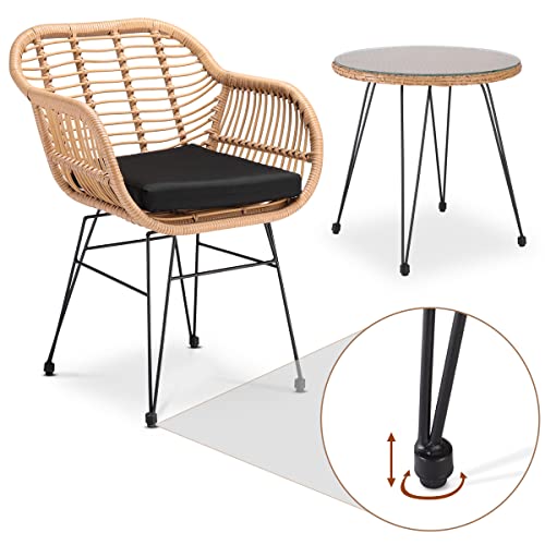 Casaria 3 TLG. Balkonset Beistelltisch 2 Lounge Sessel Indoor Outdoor Wetterfest Natur Poly Rattan-Look Sitzgruppe Garten Balkon Set - 6