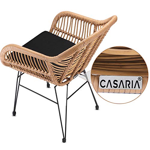 Casaria 3 TLG. Balkonset Beistelltisch 2 Lounge Sessel Indoor Outdoor Wetterfest Natur Poly Rattan-Look Sitzgruppe Garten Balkon Set - 6