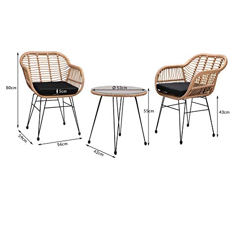 Casaria 3 TLG. Balkonset Beistelltisch 2 Lounge Sessel Indoor Outdoor Wetterfest Natur Poly Rattan-Look Sitzgruppe Garten Balkon Set - 7