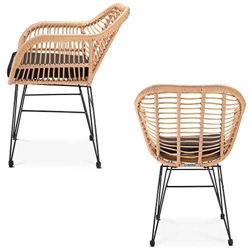 Casaria 3 TLG. Balkonset Beistelltisch 2 Lounge Sessel Indoor Outdoor Wetterfest Natur Poly Rattan-Look Sitzgruppe Garten Balkon Set - 8