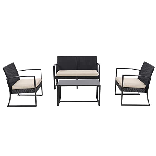 SVITA LOIS XL Poly Rattan Sitzgruppe Gartenmöbel Metall-Garnitur Bistro-Set Tisch Sessel schwarz - 2