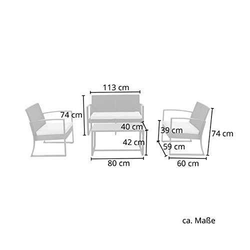 SVITA LOIS XL Poly Rattan Sitzgruppe Gartenmöbel Metall-Garnitur Bistro-Set Tisch Sessel schwarz - 3