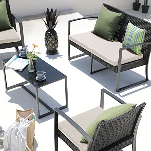 SVITA LOIS XL Poly Rattan Sitzgruppe Gartenmöbel Metall-Garnitur Bistro-Set Tisch Sessel schwarz - 4