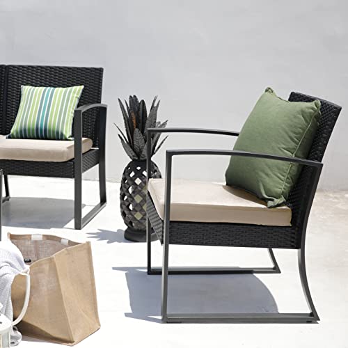 SVITA LOIS XL Poly Rattan Sitzgruppe Gartenmöbel Metall-Garnitur Bistro-Set Tisch Sessel schwarz - 5