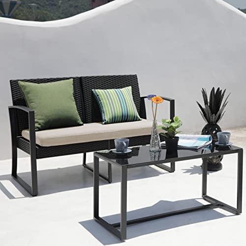 SVITA LOIS XL Poly Rattan Sitzgruppe Gartenmöbel Metall-Garnitur Bistro-Set Tisch Sessel schwarz - 6