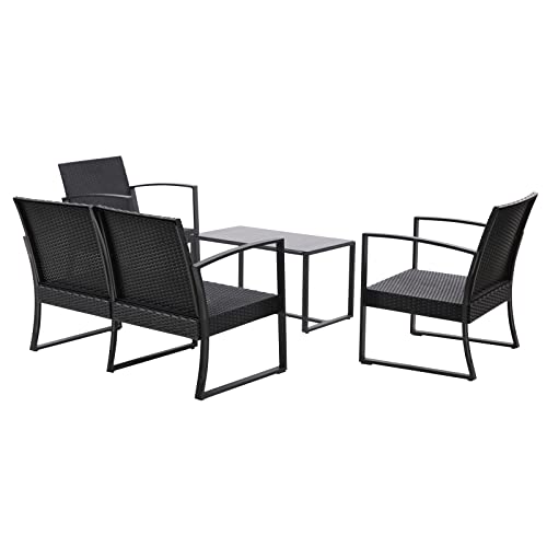 SVITA LOIS XL Poly Rattan Sitzgruppe Gartenmöbel Metall-Garnitur Bistro-Set Tisch Sessel schwarz - 7