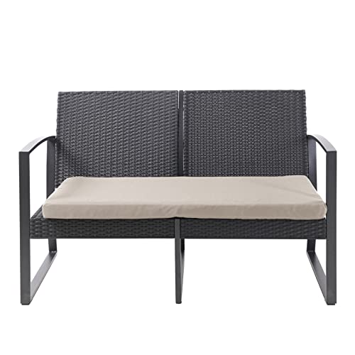 SVITA LOIS XL Poly Rattan Sitzgruppe Gartenmöbel Metall-Garnitur Bistro-Set Tisch Sessel schwarz - 8