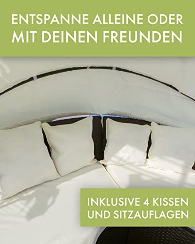 Swing & Harmonie Polyrattan Sonneninsel mit LED Beleuchtung + Solarmodul inklusive Abdeckcover Rattan Lounge Sunbed Liege Insel mit Regencover Sonnenliege Gartenliege (210cm, Grau) - 3