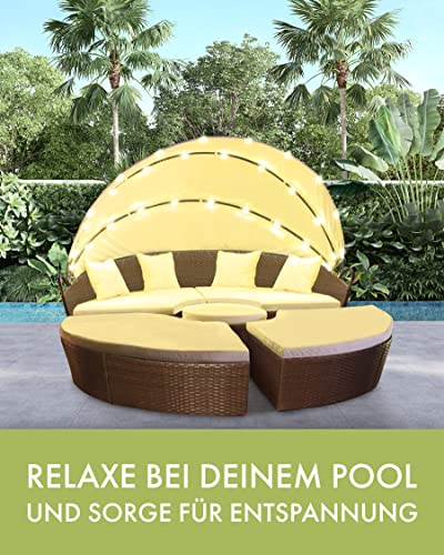Swing & Harmonie Polyrattan Sonneninsel mit LED Beleuchtung + Solarmodul inklusive Abdeckcover Rattan Lounge Sunbed Liege Insel mit Regencover Sonnenliege Gartenliege (210cm, Grau) - 6