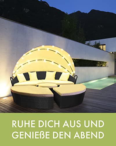Swing & Harmonie Polyrattan Sonneninsel mit LED Beleuchtung + Solarmodul inklusive Abdeckcover Rattan Lounge Sunbed Liege Insel mit Regencover Sonnenliege Gartenliege (210cm, Grau) - 7