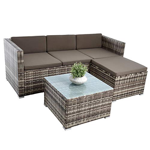 ESTEXO Rattan Lounge Sitzgruppe Polyrattan Gartenmöbel Set Couch 3-Sitzer Rattanmöbel Sofa Set Essgruppe Gartenset Balkon-Set (Beige-Braun) - 4