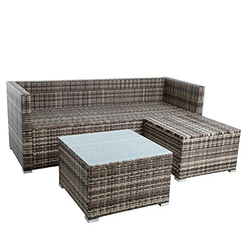 ESTEXO Rattan Lounge Sitzgruppe Polyrattan Gartenmöbel Set Couch 3-Sitzer Rattanmöbel Sofa Set Essgruppe Gartenset Balkon-Set (Beige-Braun) - 5