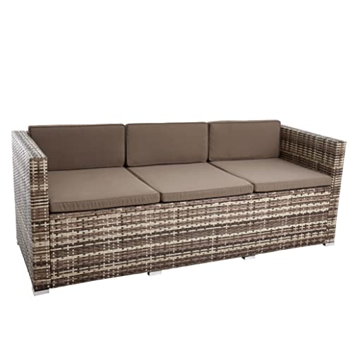 ESTEXO Rattan Lounge Sitzgruppe Polyrattan Gartenmöbel Set Couch 3-Sitzer Rattanmöbel Sofa Set Essgruppe Gartenset Balkon-Set (Beige-Braun) - 6