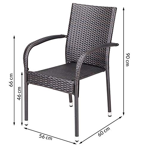 Casaria Poly Rattan 4er Set Gartenstuhl Stapelbar Hochlehner Armlehnen Wetterfest Stapelstuhl Gartensessel Garten – Braun - 9