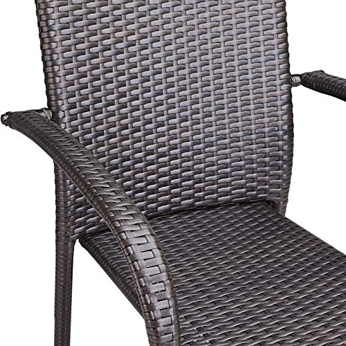 Casaria Poly Rattan 4er Set Gartenstuhl Stapelbar Hochlehner Armlehnen Wetterfest Stapelstuhl Gartensessel Garten – Braun - 4