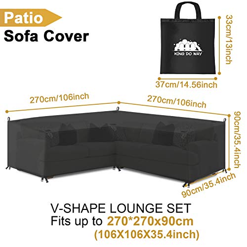 king do way Abdeckung für Gartenmöbel L-Form, 600D Oxford Tuch Premium Wasserdicht Sofa Abdeckung Rattan Möbel Schutz vor Staub und verlängert die Lebensdauer von Möbeln 270 x 270 x 90CM - 2