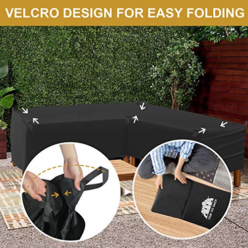 king do way Abdeckung für Gartenmöbel L-Form, 600D Oxford Tuch Premium Wasserdicht Sofa Abdeckung Rattan Möbel Schutz vor Staub und verlängert die Lebensdauer von Möbeln 270 x 270 x 90CM - 6