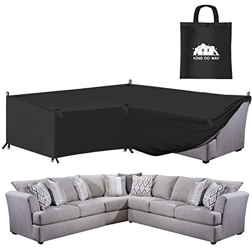 king do way Abdeckung für Gartenmöbel L-Form, 600D Oxford Tuch Premium Wasserdicht Sofa Abdeckung Rattan Möbel Schutz vor Staub und verlängert die Lebensdauer von Möbeln 270 x 270 x 90CM - 7
