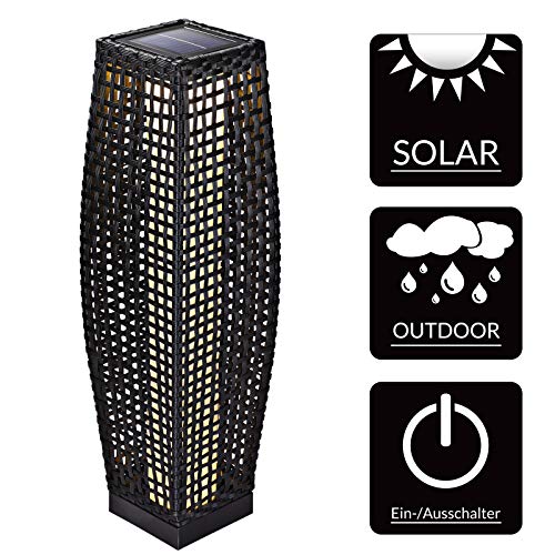 DEUBA Poly Rattan LED Solarleuchte Solarlampe schwarz | 70cm Hoch | Stehend | Für Garten, Balkon & Terrasse – Außenleuchte Gartenleuchte Gartenbeleuchtung Solar Gartenlampe Außen - 3