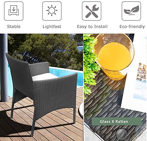 BMOT Gartenlounge Set, Balkonmöbel Set für 4 Personen, Schwarz, 7 TLG, mit Tisch, Sitzkissen waschbar, Kunststoff, Flache Rattanoptik, für Balkon oder Terrasse - 3