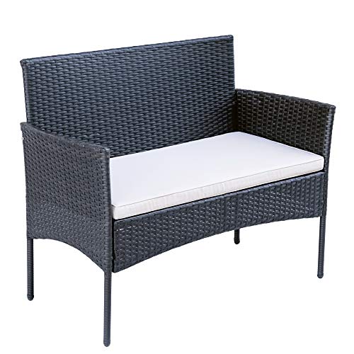 Merax Polyrattan Rattan Gartenmöbel Set Balkonmöbel Sitzgruppe Garten Lounge Set Outdoor Essgruppe Gartenlounge – Mit 2-er Sofa, Singlestühle, Tisch und Weiß Sitzkissen - 8