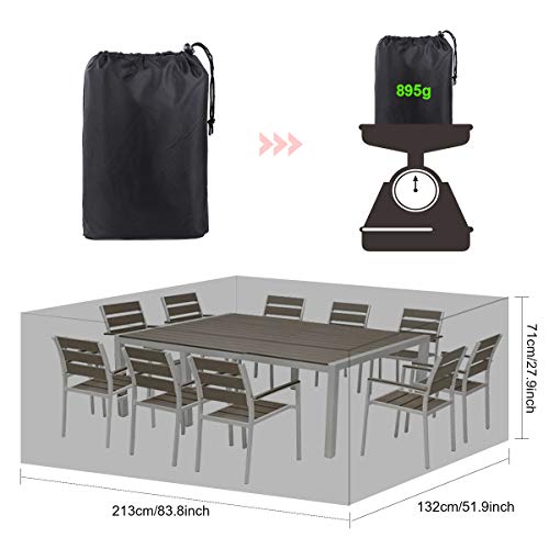 SanGlory Gartenmöbel Abdeckung, Atmungsaktiv Abdeckhaube für Tisch und Stühle, wasserdichte Oxford Gewebe Sitzgruppe Abdeckplane, Rechteckig Schutzhülle für Gartentisch (213 x 132 x 71cm) - 2