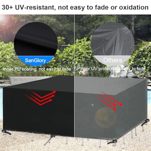 SanGlory Gartenmöbel Abdeckung, Atmungsaktiv Abdeckhaube für Tisch und Stühle, wasserdichte Oxford Gewebe Sitzgruppe Abdeckplane, Rechteckig Schutzhülle für Gartentisch (213 x 132 x 71cm) - 5